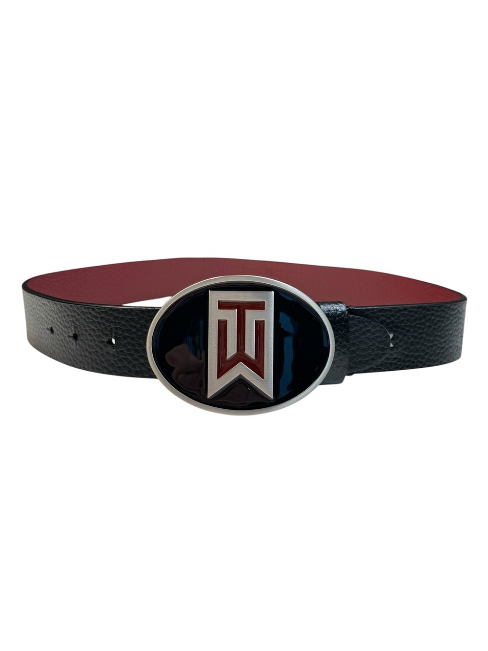 Tiger Woods by Nike Large Logo Plate Buckle Belt Black Leather Red Men's Size 32